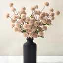 Waipfaru 10pcs Fake Silk Pompon Mum Artificial Flowers, Bulk Faux Mini Chrysanthemums, for Centerpieces Wedding Fillers Champagne Arrangements Boho Decor, No vase, Beige