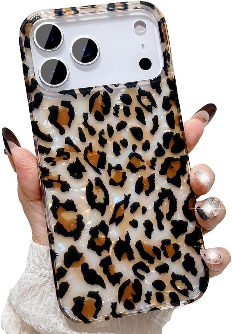 for iPhone 17 Pro Case,Luxury Sparkle Bling Cute Translucent Clear Vintage Cheetah Leopard Print Soft Silicone Cover for Girls Women Protective Phone Case 6.3'' 2025, Brown