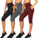 Women's Knee Length Leggings-High Waisted Capri Pants Biker Shorts for Women Yoga Workout Exercise Short Casual Summer (A4-black/Gray/Wine(pockets)) Large-X-Large