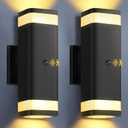 RAYVO Motion Sensor Outdoor Lights 2 Pack, Modern Dusk to Dawn Exterior Lighting Fixtures Up and Down Sconce with Black Finish, Waterproof Wall Mount Lighting for Porch Garage, Bulbs Included