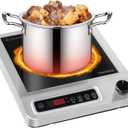 Induction Cooktop, 1800W Commercial Stainless Steel Portable Countertop Burner, Touch and Knob Precision Temperature Control, 24-Hour Timer, LED Screen