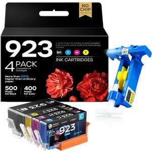923 Ink Cartridges (Without Chip) Work for HP 923 923XL Ink Cartridges Combo Pack Compatible with HP OfficeJet 8120 8122e 8123 OfficeJet Pro 8130 8135e 8138e 8139e Printers- 4 Pack