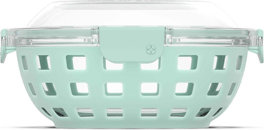 Ello Duraglass Meal Prep Lunch Bowl Container, 5 cup- Glass Food Storage Container with Silicone Sleeve and Airtight BPA-Free Plastic Lid, Dishwasher, Microwave, and Freezer Safe (Yucca)