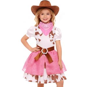 SIZGAROOT Cowgirl Costume for Girls with Hat Halloween Party Dress Up (7-8 Years, Pink)