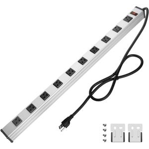 10 Outlet Plugs Heavy Duty Metal Power Strip, Aluminum Workshop Socket with 4FT Long Cord and Power Switch. 15A, 125V, 1875W (Silver)