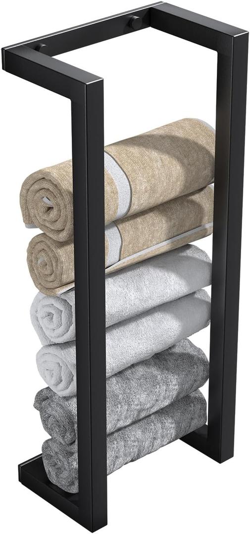 Towel Racks for Bathroom Rolled Towels,Vertical Towel Storage Rack for Bathroom,Premium Aluminum Matte Black Bath Towel Holder Wall Mounted,Easy to Install