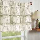 JINCHAN Ruffled Valance Curtain Linen Floral Kitchen Valance for Window 18 Inch Shabby Chic Small Window Treatment for Living Room Farmhouse Vintage Chic Style Light Filtering Rod Pocket 1 Panel Green (Butterfly | Green on Beige)