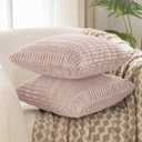 2 x JELLYMONI 2 PCS Throw Pillow Covers, Corduroy Striped Decorative Pillows Cover for Farmhouse Boho Home Decor, Living Room Bed Sofa Couch Pillow Covers 16x16in, Pink