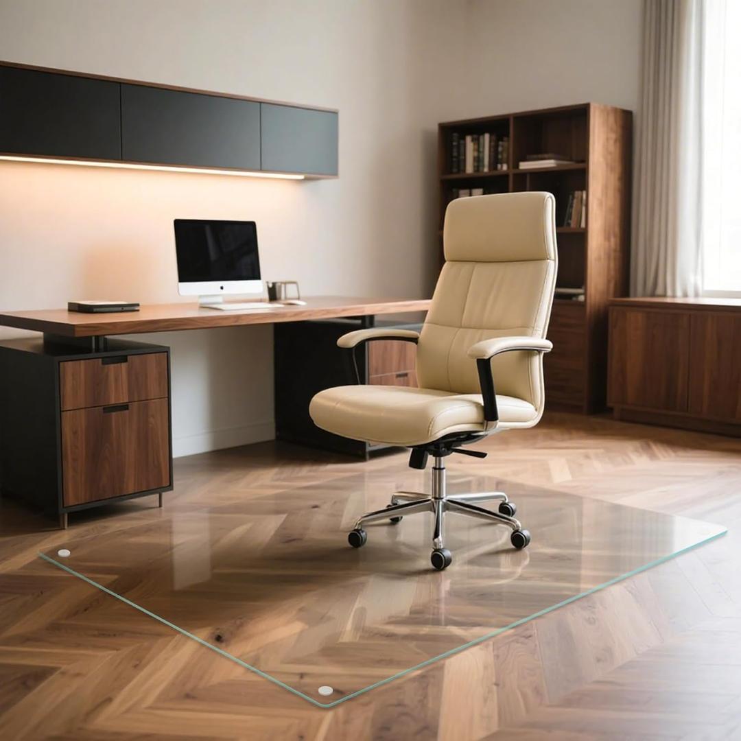 46" x 55" Tempered Glass Office Chair Mat for Carpet, Smooth Glide, Easy Roll On/Off, Heavy Duty Desk Chair Mat for Hardwood Floor Protection, Easy to Clean, Scratch-Resistant, Anti-Slip