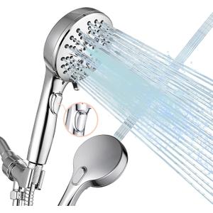 Handheld Shower Head with 79 Inches Long Hose,7 Spray Modes High Pressure ShowerHead with On Off Switch,Built in Power Wash to Clean Pets, Adjustable Shower Brackect,Chrome