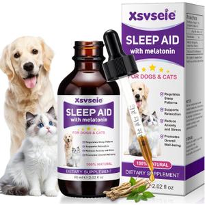Melatonin for Pets, Melatonin for Dogs, Sleep Aid for Dogs, Melatonins for Cats, Support Aanxiety & Stress Relief, Promotes Relaxation and Deep Sleep, 2Oz Chicken Flavor