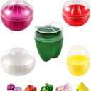 5PCS Fruit and Vegetable Shaped Savers Storage Onion Tomato Lemon Green Pepper and Garlic Containers for Fridge Vegetable Crisper Makes Food Stays Fresh Longer