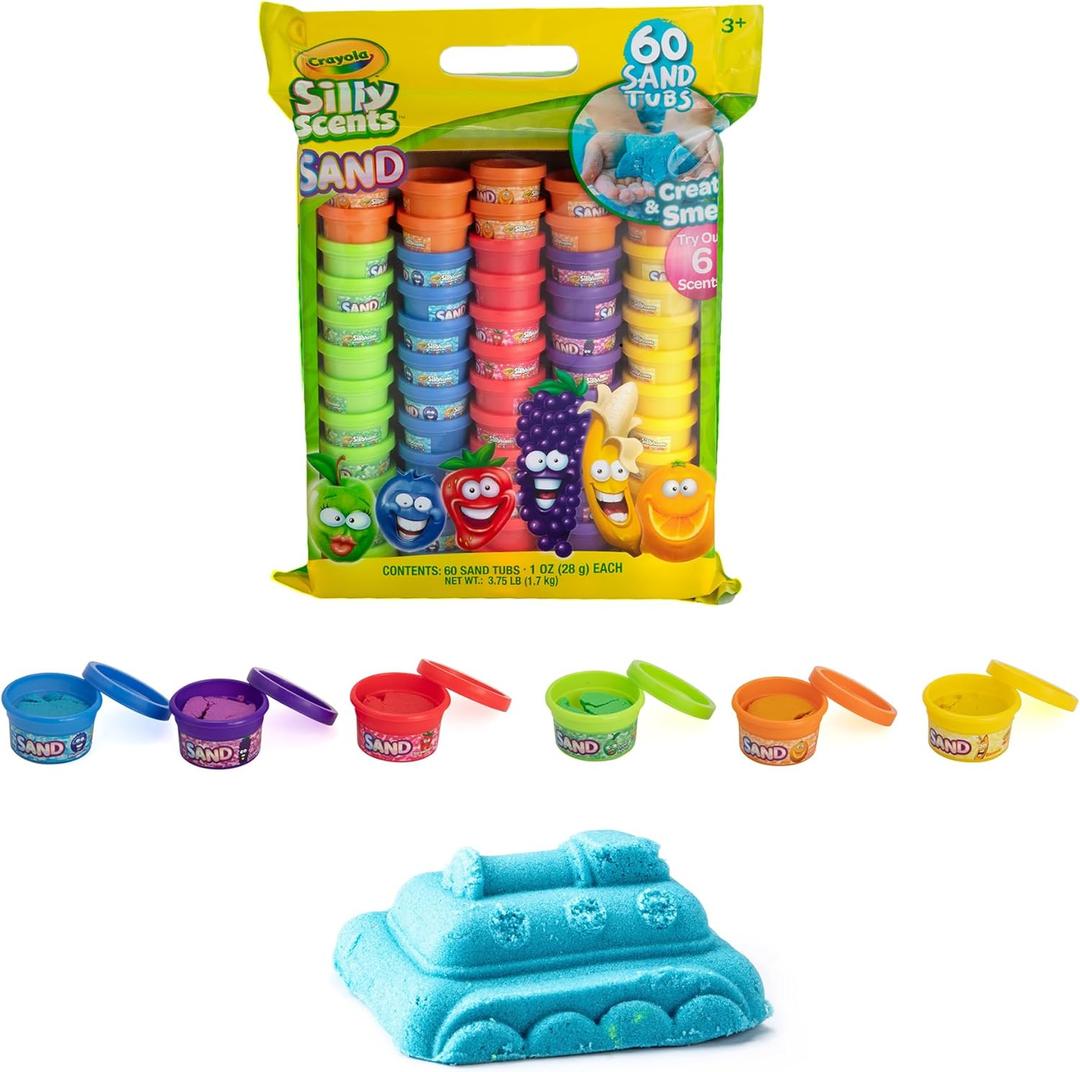 Crayola Silly Scents Play Sand  60 Mini 1oz Tubs of Moldable Sensory Sand in 6 Bright Colors | Halloween Party Favors, Trick or Treat Goodie Bags, Classroom Prizes, Sensory Toys, Christmas Gifts