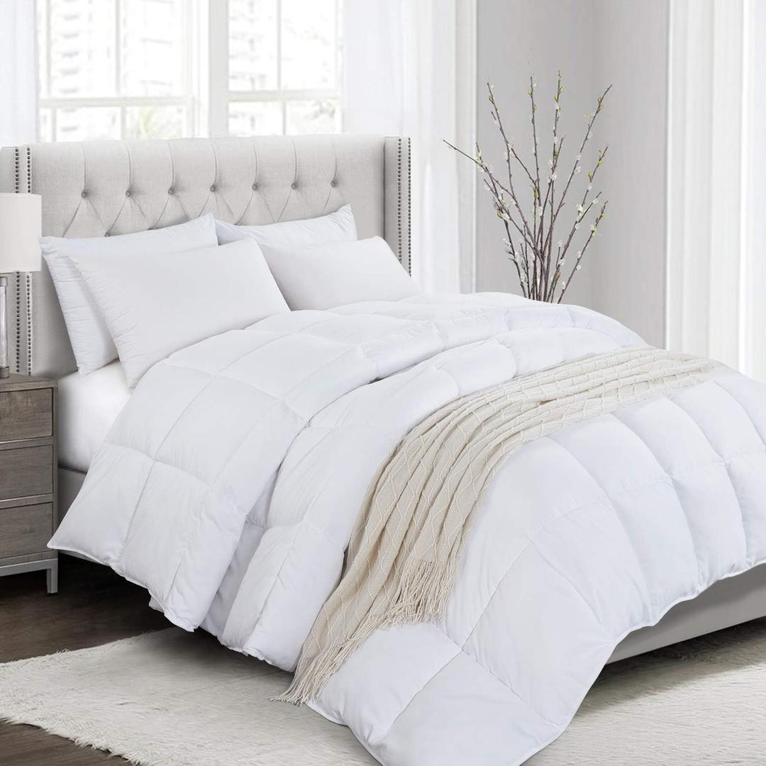 HOMBYS Down Alternative Fluffy Comforter 120 x 120, Oversized King Comforter 116 oz All Season Quilted Duvet Insert with Duvet Cover,8 Corner Tabs,White (White, Oversized King) (White-medium Weight)