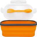 Silicone Lunch Container Bento Box, Collapsible Food Storage Containers with Airtight Lids and 2in1 Fork, Reusable Food Containers for Travel,Camping and RV, Food Grade 1000ml Microwave Container