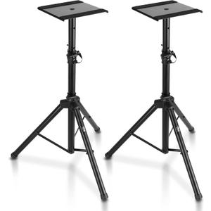 Pyle Adjustable Speaker Stand Pair Dual Studio Monitor Tripod with Metal Base, Anti-Slip Speaker Pads, Height Adjustment from 34 to 53 Ideal for Home, Studio, and DJ Use, 90 lbs Weight Capacity