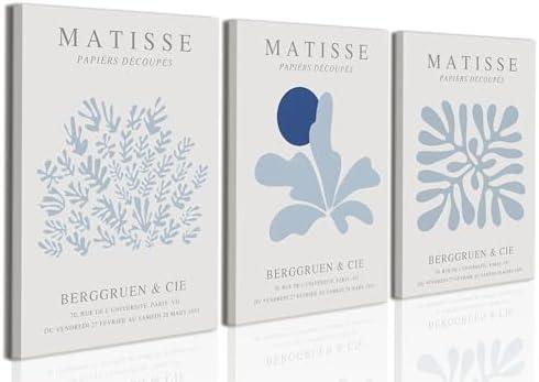 Framed Blue Posters Canvas Wall Art Set of 3 - Coastal Aesthetic Wall Decor Pictures Matisse Abstract Minimalist Prints for Bedroom Living Room Gallery Home Decoration 16×24 Inches