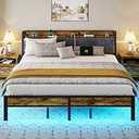 Liians King Size Bed Frame with USB Charging Station, Storage Headboard with Smart LED Lights, Metal Platform Bed Noise Free, No Box Spring Needed, Easy Assembly