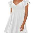 CICIDUDU Women's Summer Dress Casual Wrap V Neck Flutter Sleeve Double Layer Ruffle Wedding Guest Short Mini Dresses White, 2XL