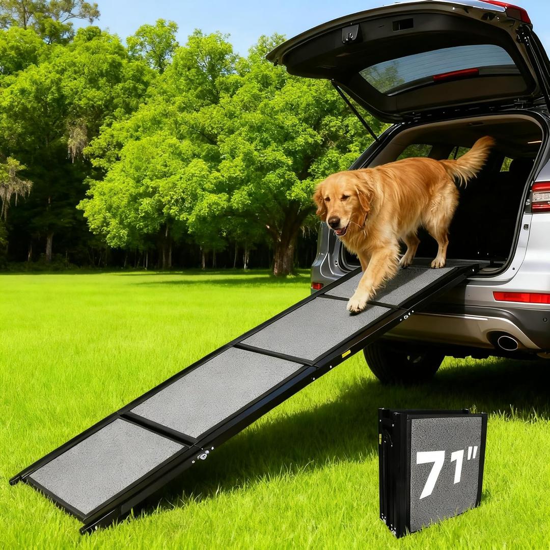 PENSUN Dog Ramp for Car, 71" x 20" Foldable Pet Ramp with Non-Slip Rug Surface, Portable Dog Car Ramp for Medium & Large Dogs Up to 250LBS Enter SUV Car & Truck