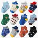 Aroveea Toddler Socks Non Slip Grip Cute Cotton Baby Socks 12 Pack for Toddler Boys Girls Kids. 1-3T