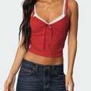 Women Camisole Tank Tops Lace Trim Slim Fit Cami Tops Spaghetti Strap Crop Shirt Bralettes Red M (M)