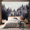 -Misty Forest Backdrop Large Fabric Living Room Wallpaper Black Pine Forest Bedroom Bathroom Wall Mural- 91"x65" not Peel and Stick (Y21)