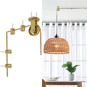 Pulley Wheel for Plug in Pendant Light, Wall Ceiling Mount Pulley for Hanging Lamp, 1 Pack Pulley Wheel and 4 Pack Swag Hooks for Hanging Electric Wire Cable Cord Chandelier Plant Grow Lights (Gold)