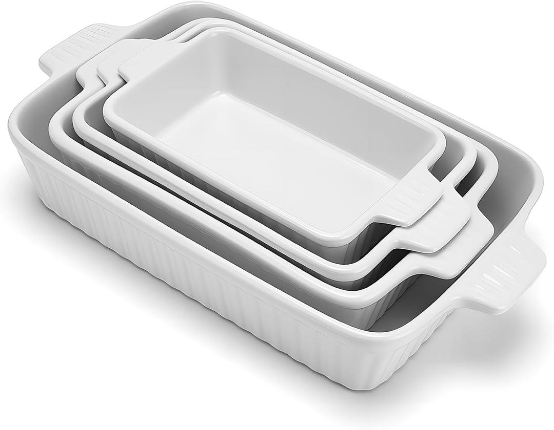 Casserole Dishes for Oven, Ceramic Baking Dish, Ceramic Casserole Dish Set of 4, Rectangular Lasagna Pans with Handles for Baking, Kitchen, White (9.5"/11.2"/12.2"/14.5")