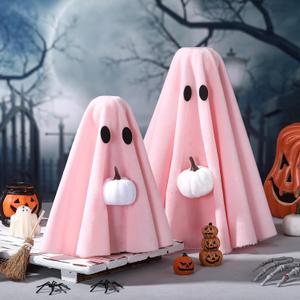 Amyhill 2 Pcs Halloween Ghost Decor Indoor, Spooky Halloween Decorations with Pumpkin Ghost Table Decor for Home Table Centerpiece Shelves Mantel Kitchen Office Fireplace Party(Pink)