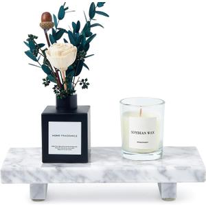 Natural Marble Tray Pedestal Stand  8.7"x4" Soap & Jewelry Riser for Bathroom Counter, Kitchen Sink, Vanity Organizer, Decorative Stone Catchall for Perfume, Candles (White)