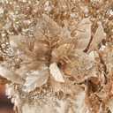 15 Pcs 17 Inch Christmas Artificial Glitter Berry Stem Ornaments with Poinsettia Flower, Xmas Glitter Poinsettia Flowers Picks for Christmas Tree Vase Holiday Party Home Decor(Champagne)