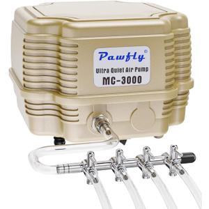 Pawfly 254 GPH Aquarium Air Pump Adjustable Quiet Oxygen Aerator Pump with Multi-Port Air Flow Control Lever Valve Splitter and Airline Tubing for Fish Tanks Ponds and DWC Systems Up to 300 Gallons