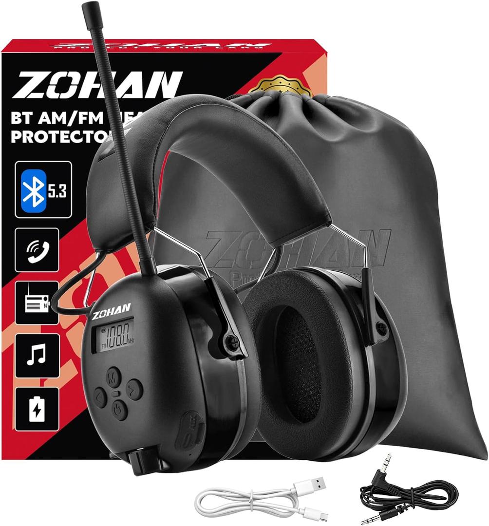 ZOHAN EM042 AM/FM Radio Headphone with Digital Display,Ear Protection Noise Reduction Earmuffs,Comfortable Hearing Protector