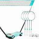 EasyGo Badminton Set, with Net, 4 Racket, 4 Birdies, Portable Storage Box, for Backyards, Outdoor Games