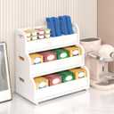 Wisuce Tea Holder for Tea Bags Organizer - White Bamboo Tea Organizer for Tea Bags 3-Tier Stackable Wall Mount Large Capacity Tea Storage Box to Pantry Countertop Kitchen Office