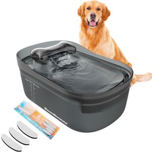 2.3gal/300oz/9L Ultra Quiet Pet Running Water Fountain for Large/Medium Dogs Inside Automatic Dog Water Bowl Dispenser Cat Drinking Fountain Waterfall with Cleaning Kit/3Filters (Gray)