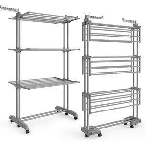 Upgraded 4-Tier Clothes Drying Rack, Drying Rack Clothing with Wheels, 19.68"D x 29.92"W x 67.70"H