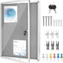 38"x28" Enclosed Bulletin Board Tamper-Proof Dispaly Case,Grey Fabric&Aluminium Frame,Shatter Resistant Lockable Bulletin Board with Clear Acrylic Door for School,Office,Mall,Community,Hospital,Church