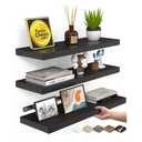 Floating Shelves for Wall, Wall Mounted Rustic Wood Shelves for Bathroom, Bedroom, Living Room, Kitchen, Hanging Shelf for Books/Storage/Room Decor with 22lbs Capacity (Black, Set of 3, 15.7in)