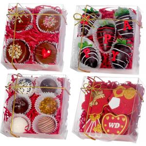 RomanticBaking 50PCS 5x5x2 Inches Full Clear Bakery Boxes Chocolate Covered Strawberries Boxes for 4 Mini Cake Boxes Cookies Macaron Boxes Pie Boxes Cakesickle Boxes