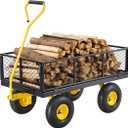 VEVOR 900 Lbs Heavy Duty Steel Garden Cart, Garden Wagon Cart on Wheels, Outdoor Metal Yard Utility Wagon Carts with 10" Tires and Mesh Removable Sides(Convert to Flatbed) and 180Rotating Handle (Black+yellow)