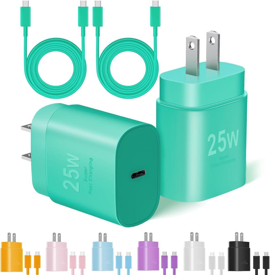 Type C Charger Fast Charging, 2Pack [10FT&6FT] Long USB C Cable with 25W Phone Super Fast Charger Block Compatible with Galaxy S25/S24/Plus/Ultra,iPhone 15/16/17/Air/Plus/Pro Max (Green)