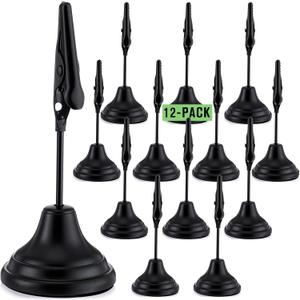 12 Pcs Table Number Holders 3 Inch Place Card Holder with Alligator Clip Metal Table Card Holders Table Number Stands Table Sign Holders for Photos, Food Signs, Birthdays, Weddings (Black)