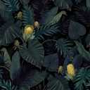 Tropics Plants Floral Peel and Stick Wallpaper, 17.71in X 236.2in Self Adhesive Removable WallPaper Black/Dark Green/Yellow Contact Paper Waterproof Decorative Vinyl Wallpaper for Bedroom Living Room