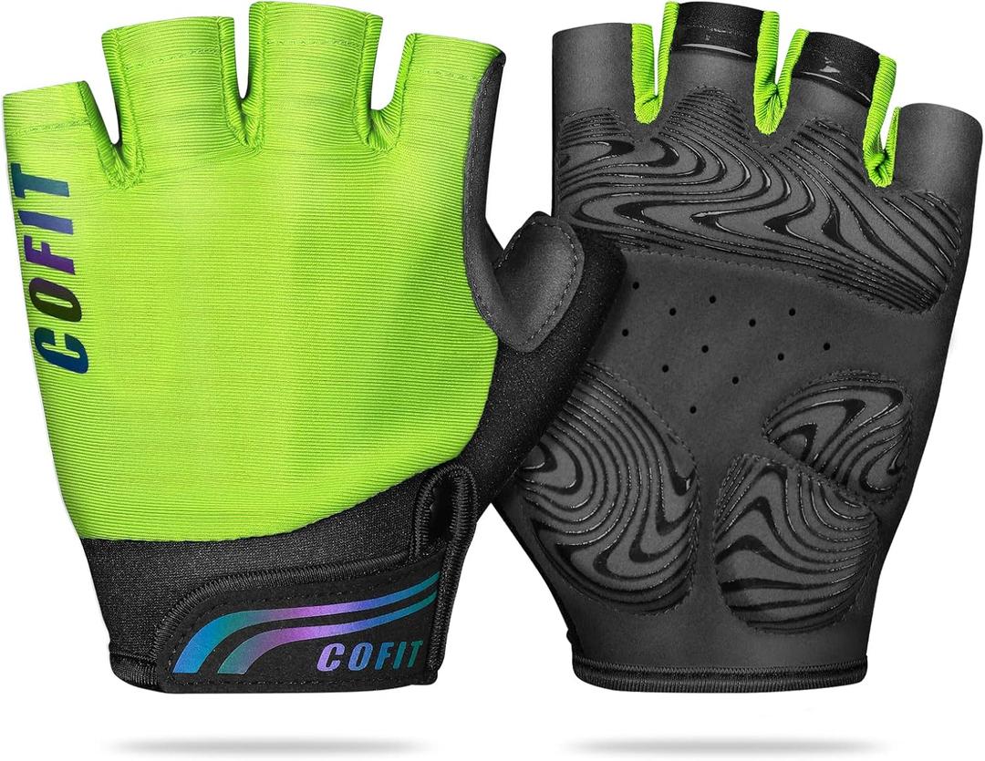 COFIT Anti-Slip Cycling Gloves for Men Women, Touchscreen Breathable Gloves Mountain Bike Gloves for BMX ATV MTB Riding, Road Racing, Bicycle, Climbing, Boating (Medium, 3. Half-finger Green)