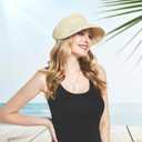 Sun Visor Hat for Women, Wide Brim Straw Summer UV Protection Hat, Foldable Roll-up Packable Beach Cap (Beige)
