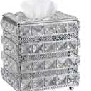 Sumnacon Crystal Square Tissue Box Cover - Sparkling Cube Glass Tissue Box Holder, Decorative Facial Tissue Holder for Bedroom Bathroom Dresser Night Stand Table Countertop Home Decor, Silver