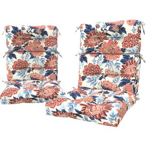 LVTXIII 2 Pack Outdoor High Back Cushions, 22" W x 20" D Tufted Seat and Back Chair Cushion with Ties, Fluffy Patio Replacement Rocking Chair Cushion for Outdoor Furniture Use, Vibrant Blossom, 44"x22"x4"