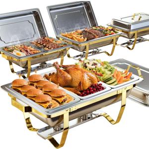 Chafing Dishes for Buffet 4 Pack 7pan, 9QT [Elegant Gold and Silver Colors] Stainless Steel Chafing Dish Buffet Set [Sturdy and High Grade] Chafers and Buffet Warmers Sets